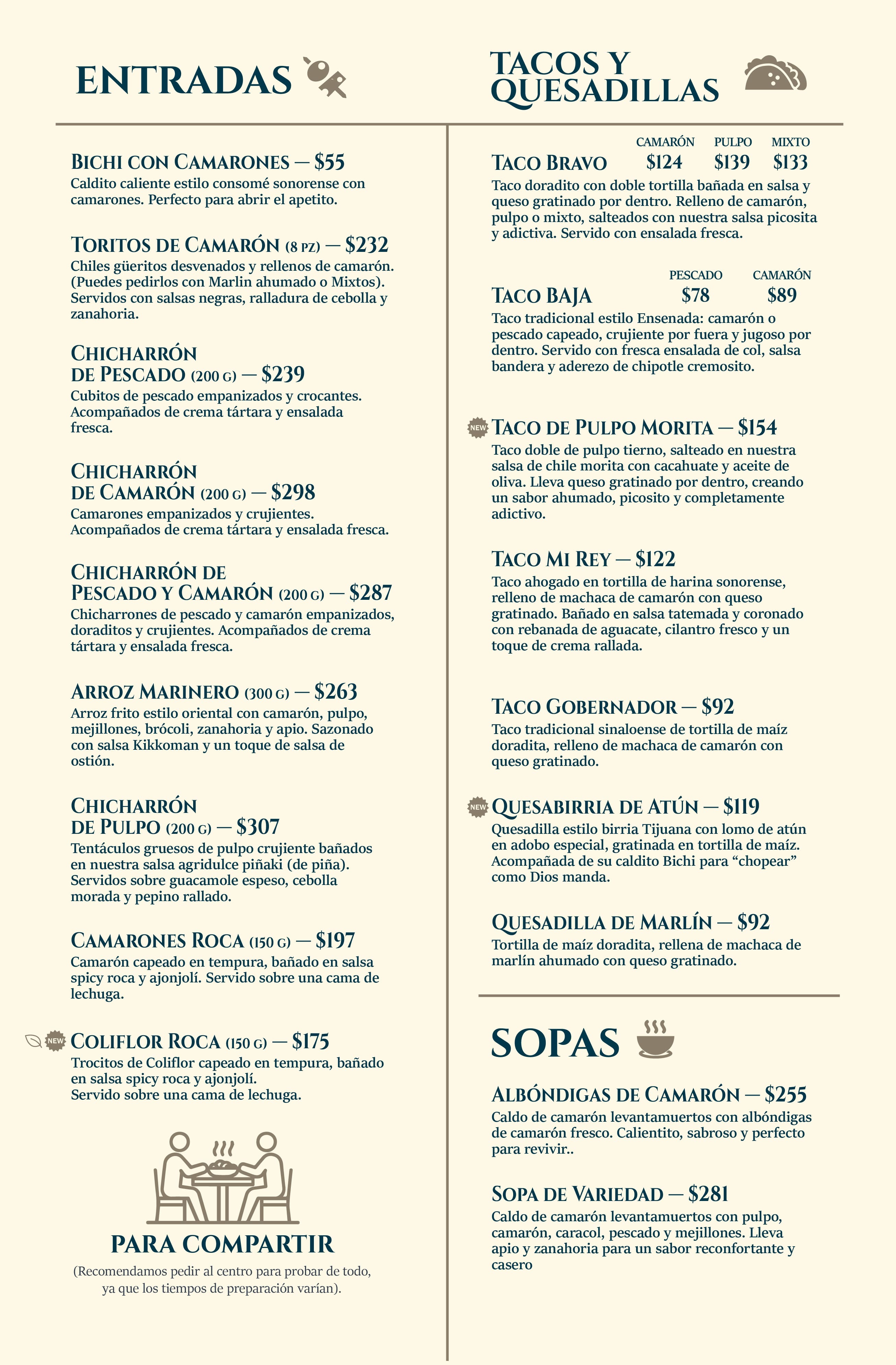 Menú Mariscos El Rey